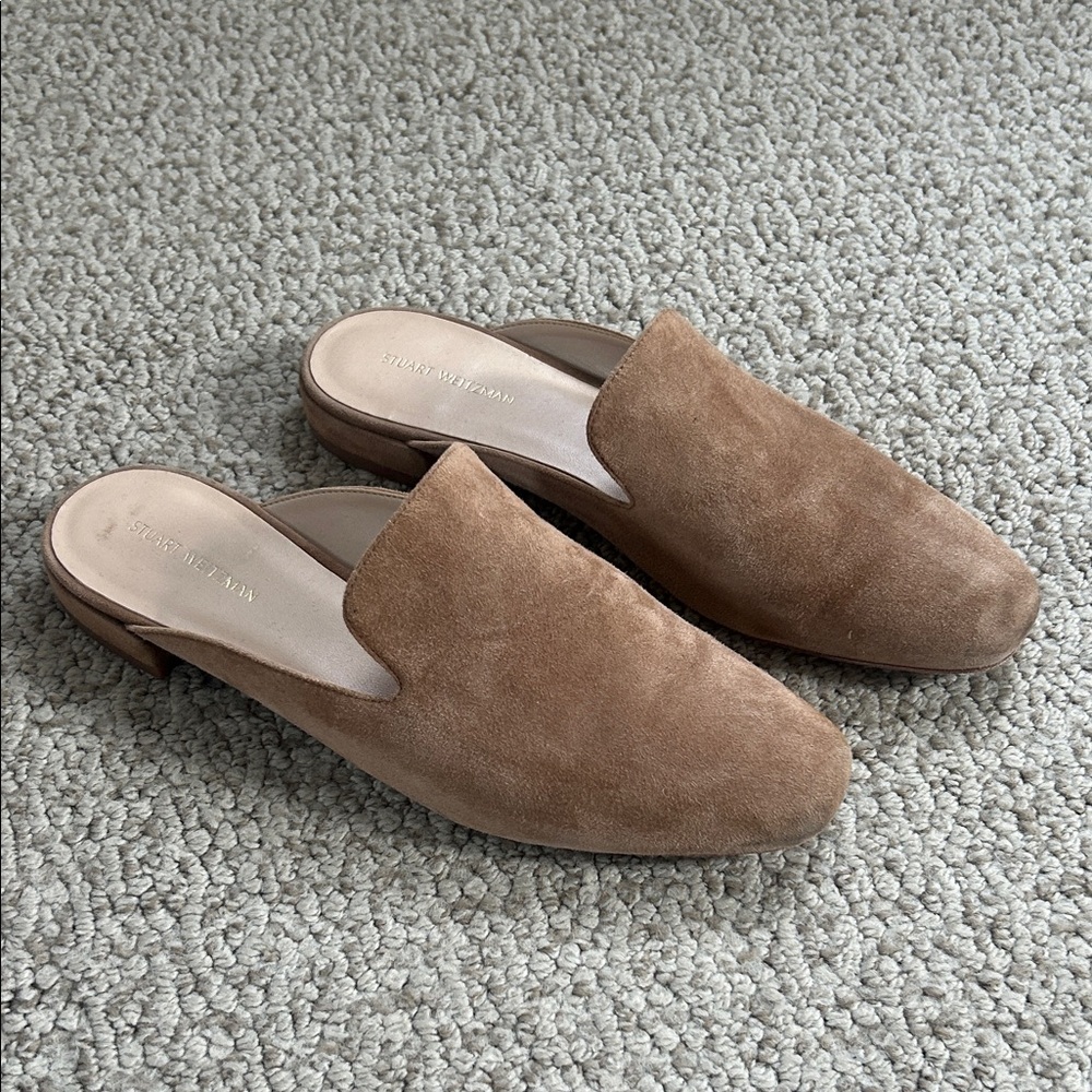 Stuart Weitzman Tan Suede Slip-On Mules